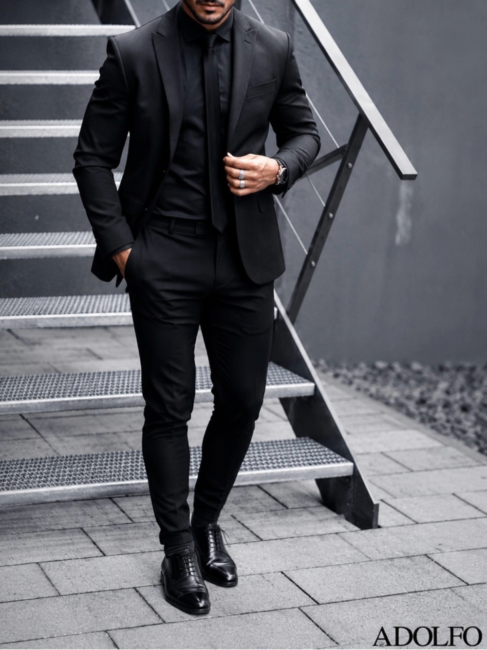 Adolfo Men's Black Two-Piece Suit Set